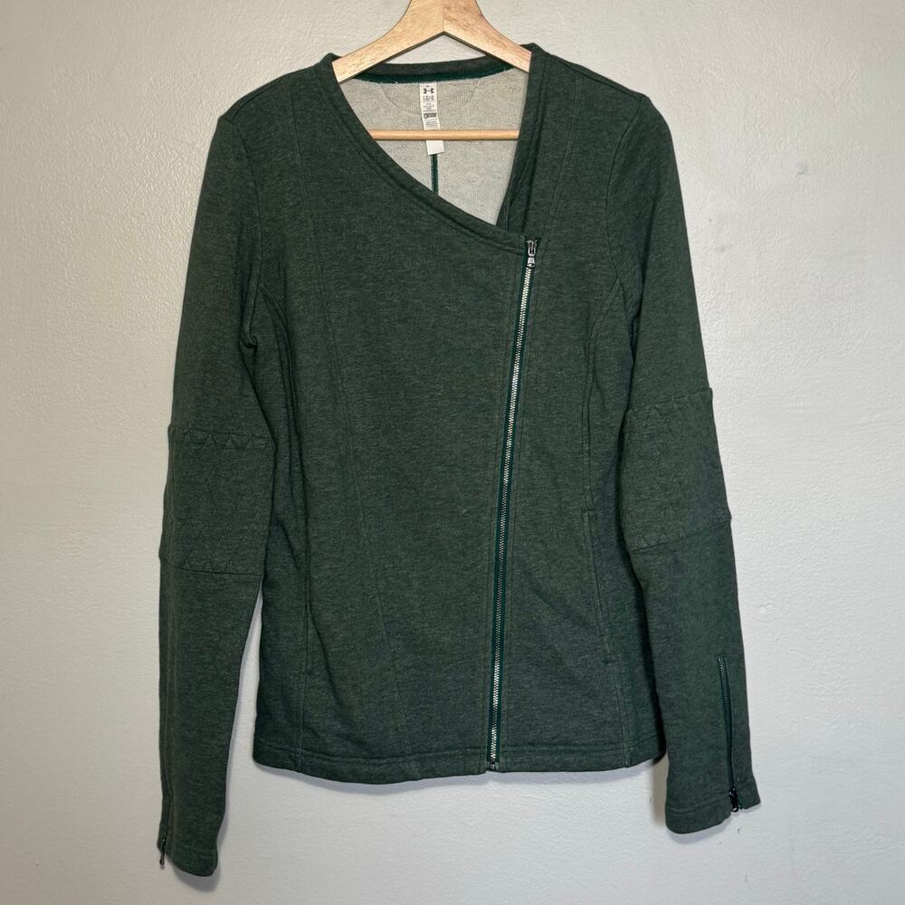 Women's Size L Under Armour Green Asymmetrical Zipper Pullover Quilted Sleeves
